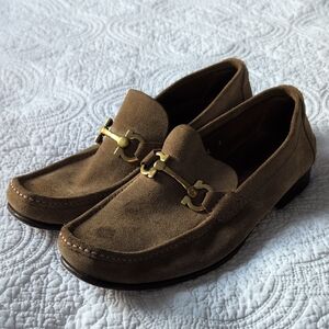 Men's Brown Suede Loafers with Gold Accent